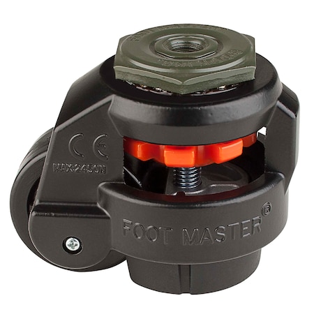 Leveling Caster, 50 Mm Nylon Wheel, M12x1.75P Stem, Swivel, 280 Kg Cap, NBR Foot Pad, Black